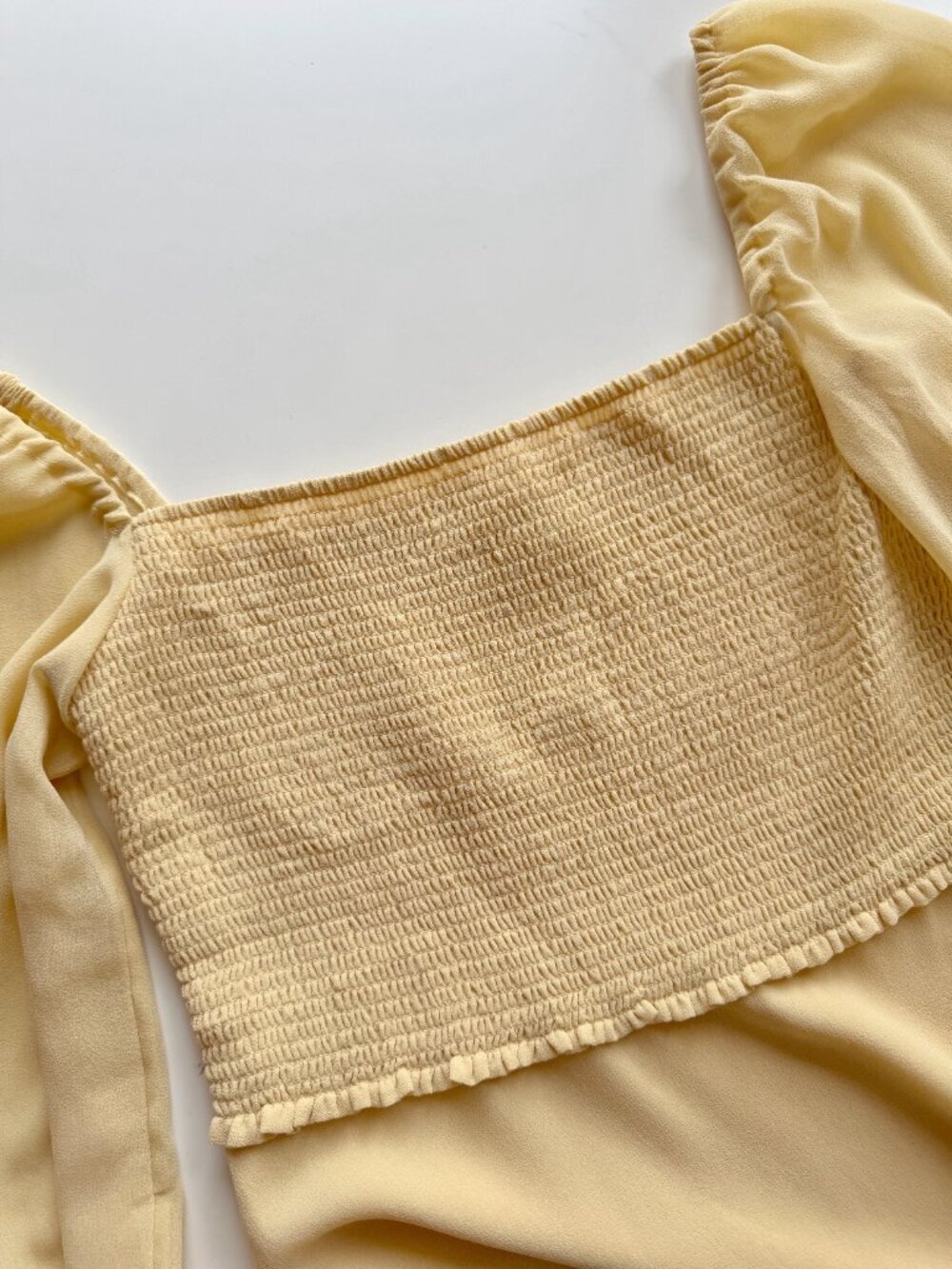 Aritzia WILFRED Tempest Yellow Chiffon Smocked Long Sleeve Mini Dress, Size 4 - Picture 8 of 16